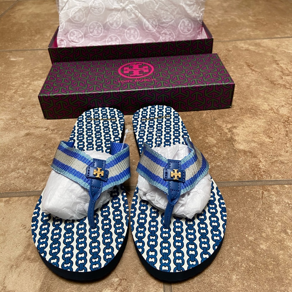 Tory Burch Gemini Link Thin Flip Flop Bondi Blue 9
